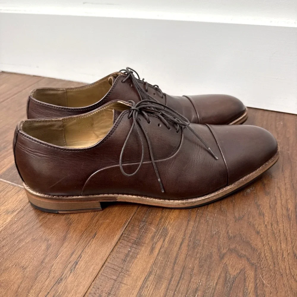 Leather Oxford Dress Shoes Men Brown Lace Up Office Professional Wedding 12 Wide